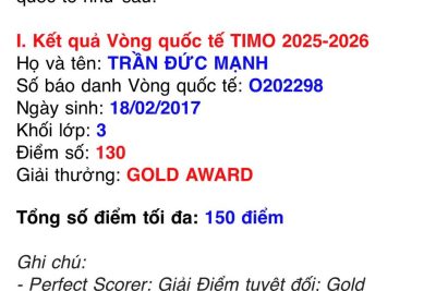 TỰ HÀO HỌC SINH TRƯỜNG TIỂU HỌC PHÚ LỘC TỎA SÁNG TẠI ĐẤU TRƯỜNG TOÁN HỌC QUỐC TẾ